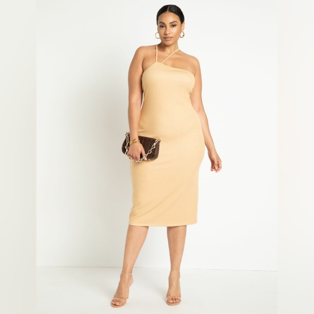 Eloquii Beige One-Shoulder Midi Dress